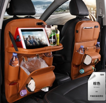 PU Leather Car Seat Organizer with Foldable Tray – Backseat Storage & Travel Desk